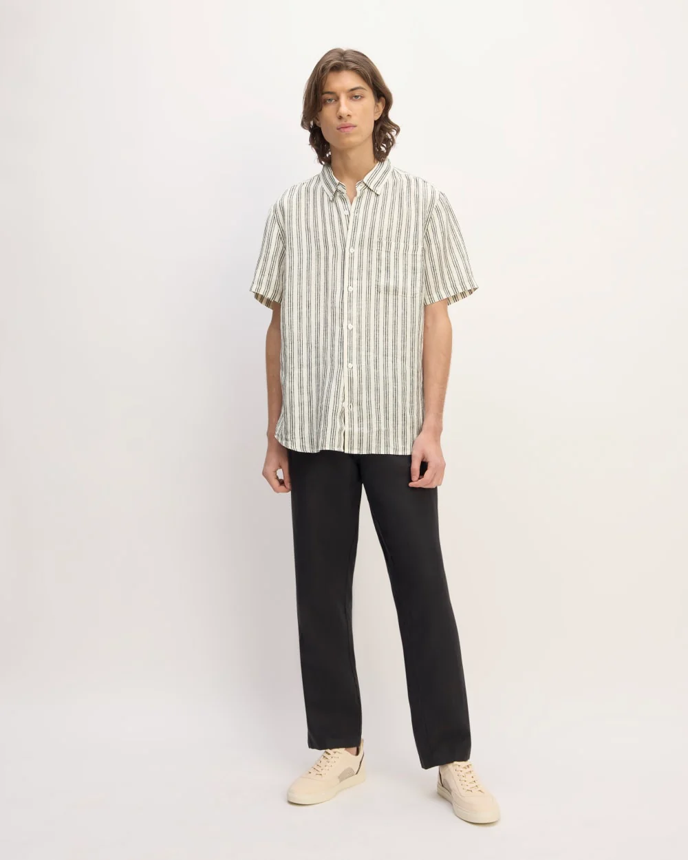 The Classic Short-Sleeve Shirt in Linen | Bone / Black
