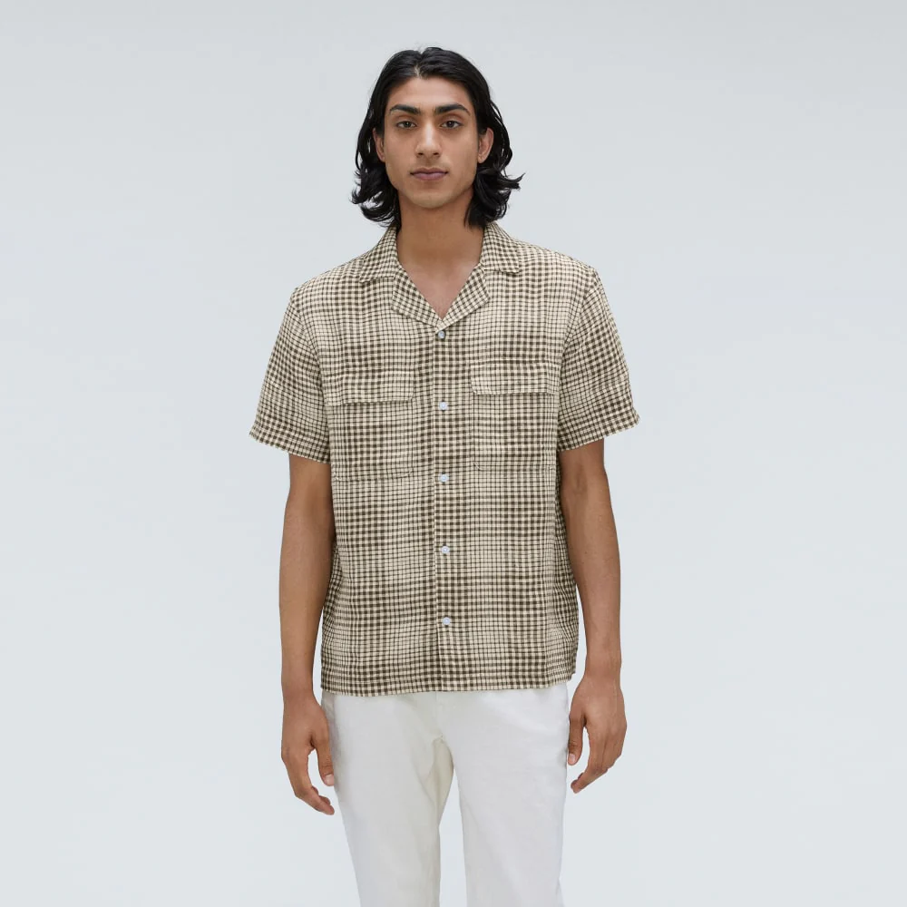 The Resort Shirt in Linen | Beech / Parchment Grid