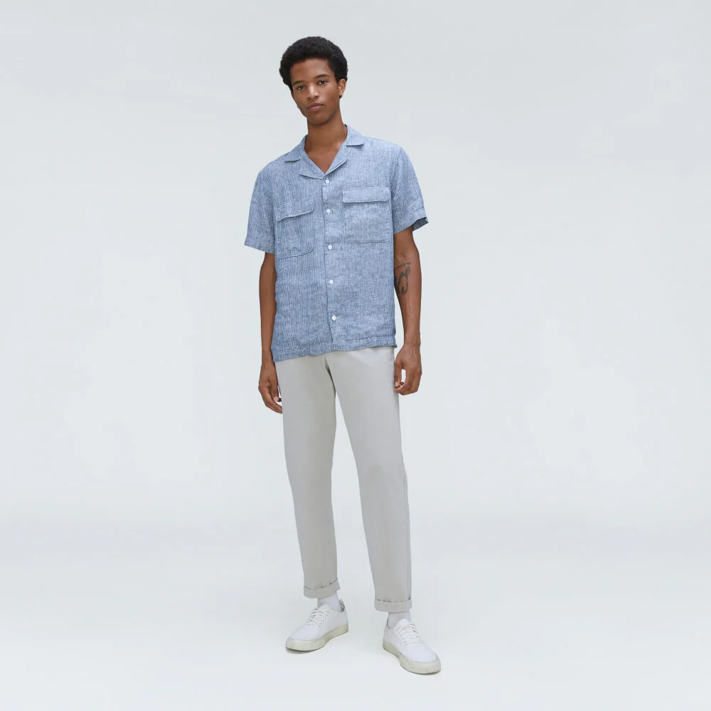 The Resort Shirt in Linen | Blue / White Pinstripe