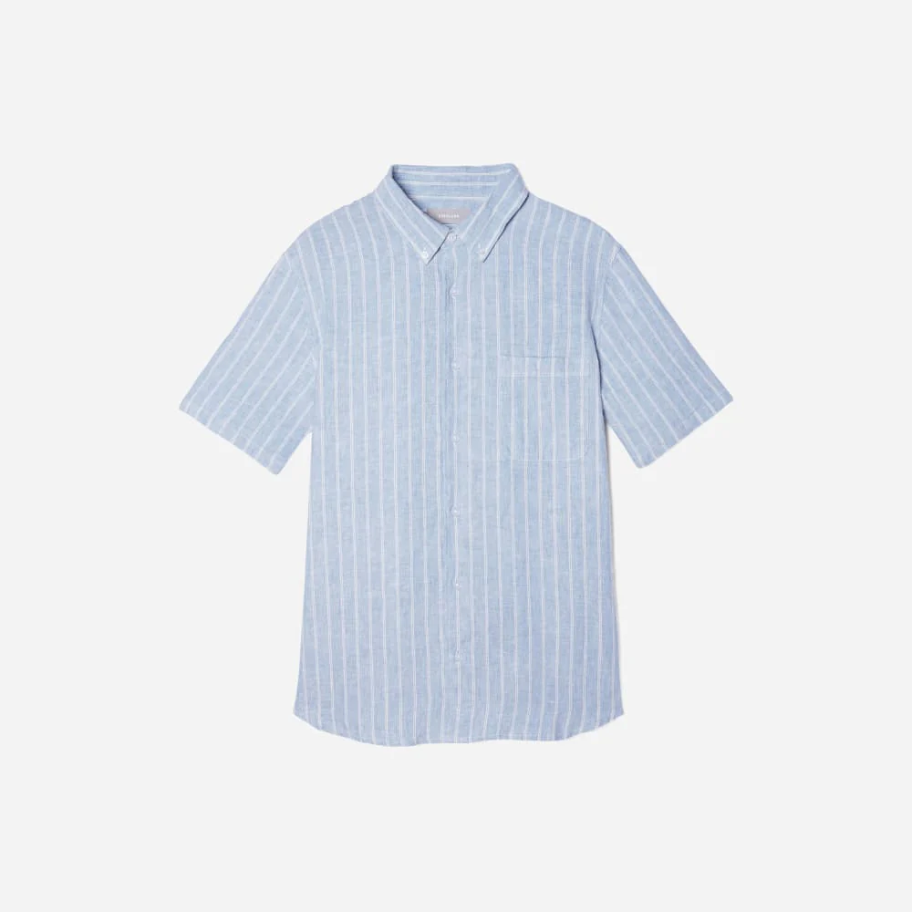 The Classic Short-Sleeve Shirt in Linen | Blue / White