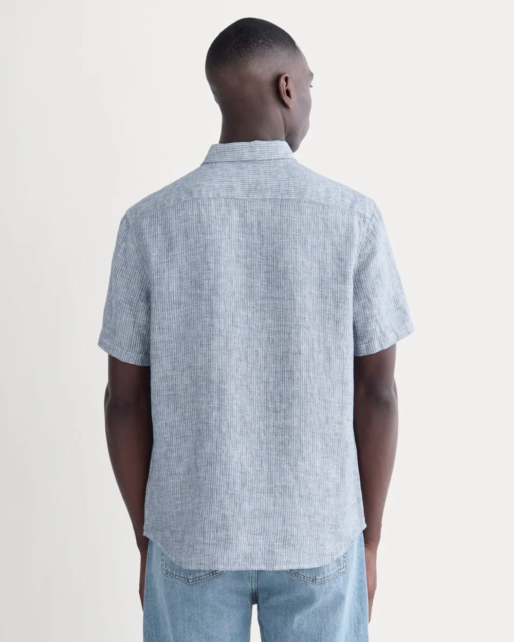 The Classic Short-Sleeve Shirt in Linen | White / Blue