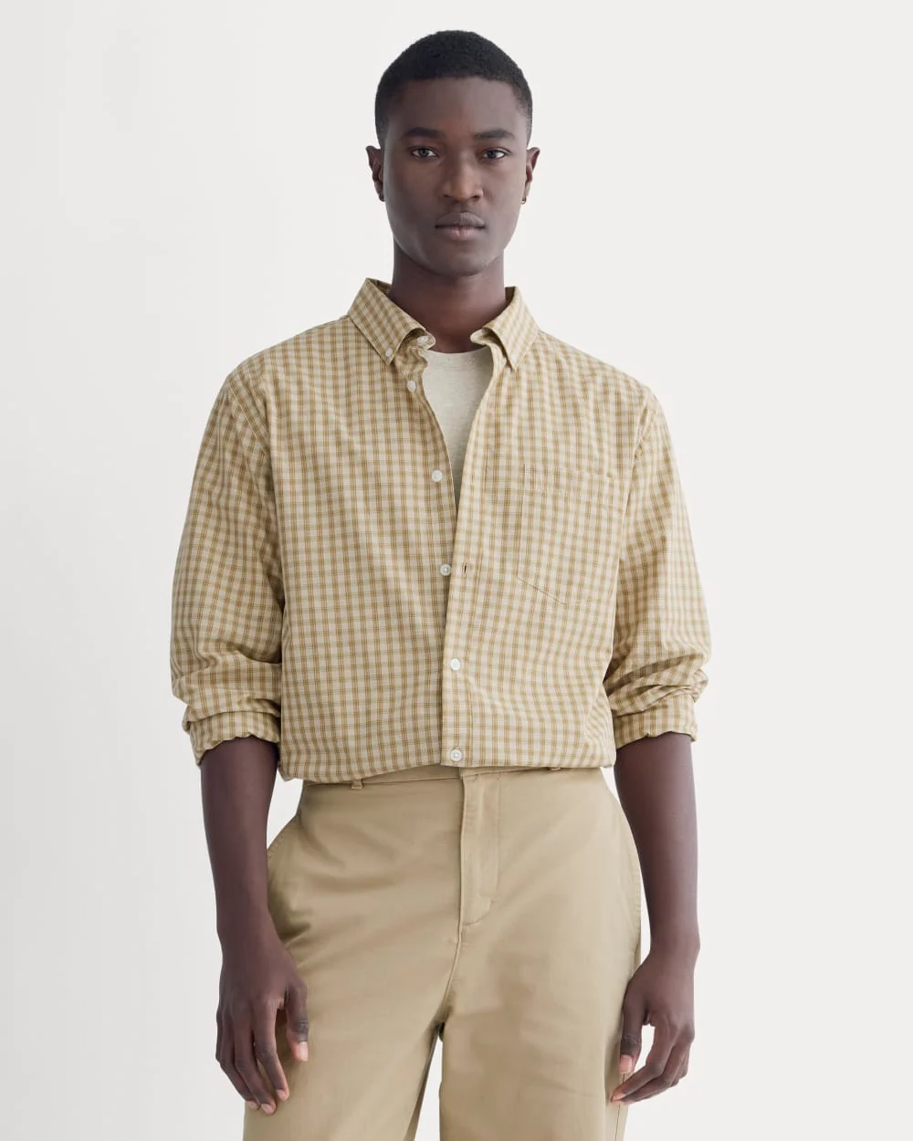 Washed Poplin Shirt | Aged Brass Plaid