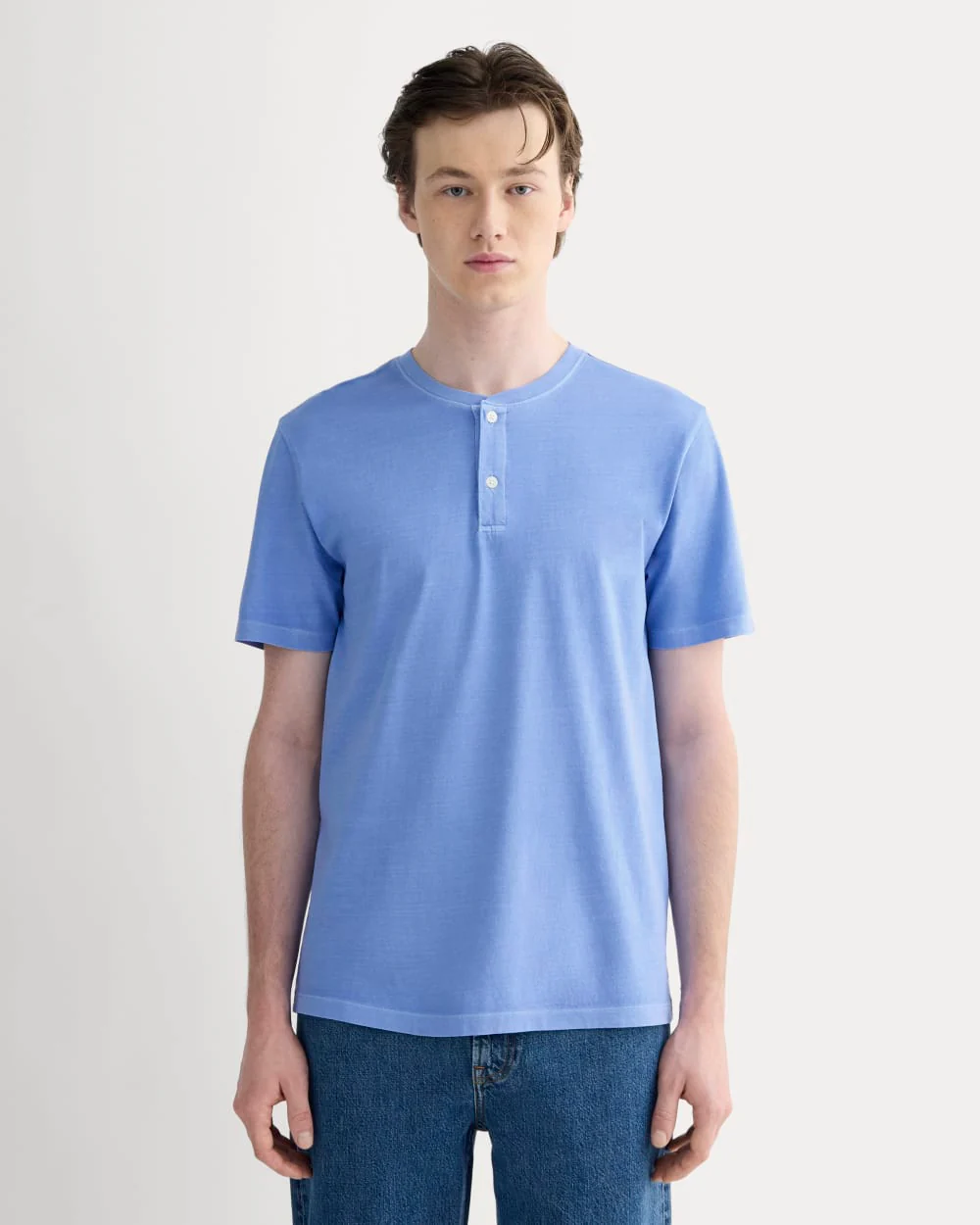 The Essential Organic Garment-Dyed Henley | Granada Sky Blue Garment Dye