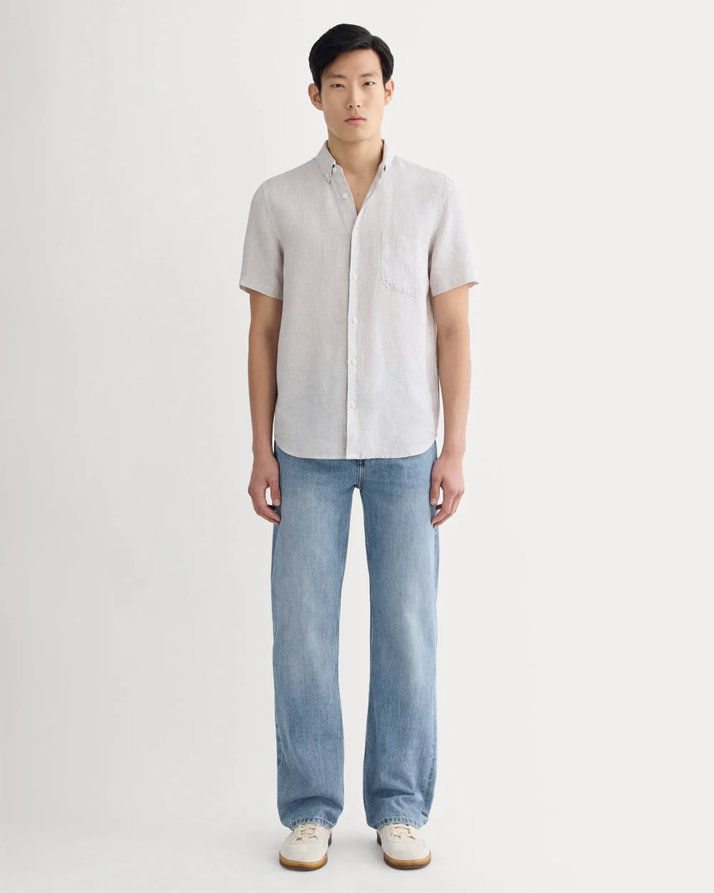 The Classic Short-Sleeve Shirt in Linen | Stone / White