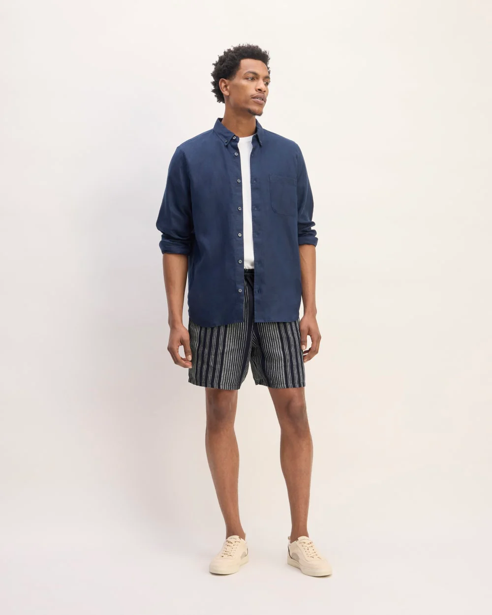 The Linen Easy Short | Navy / Bone