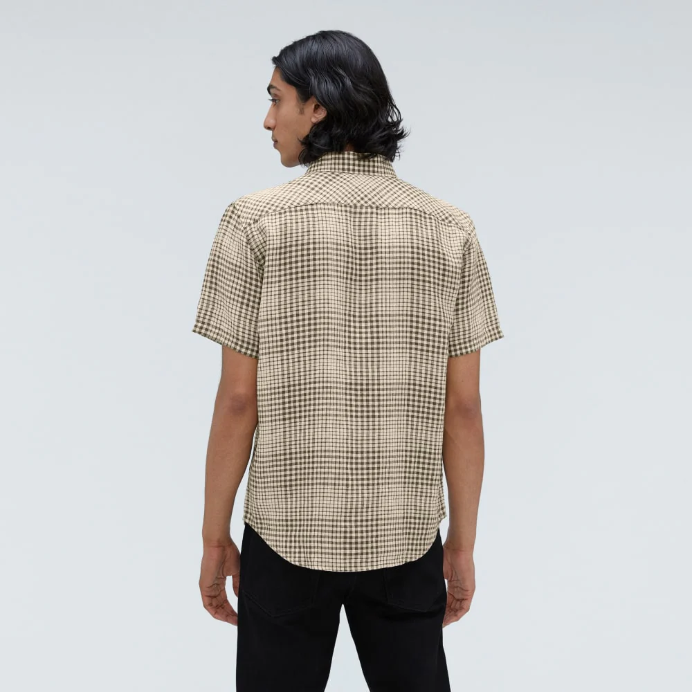 The Classic Short-Sleeve Shirt in Linen | Beech / Parchment Grid