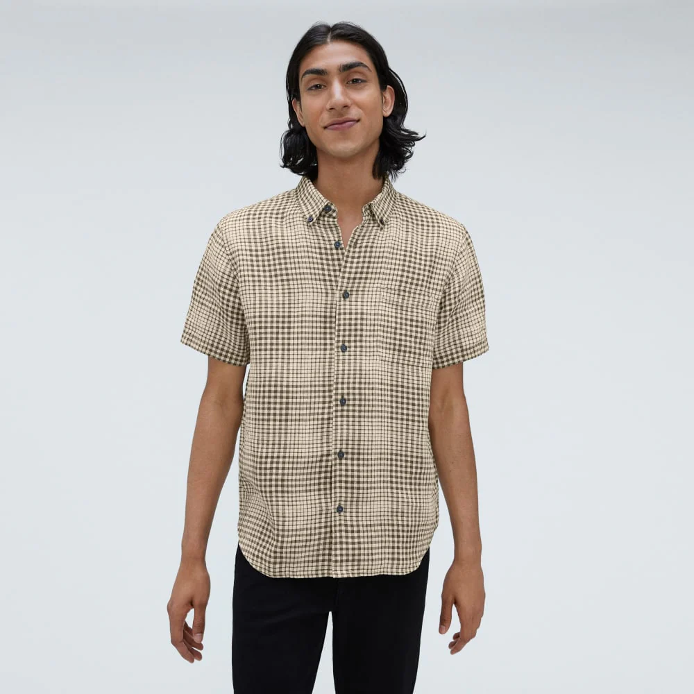 The Classic Short-Sleeve Shirt in Linen | Beech / Parchment Grid