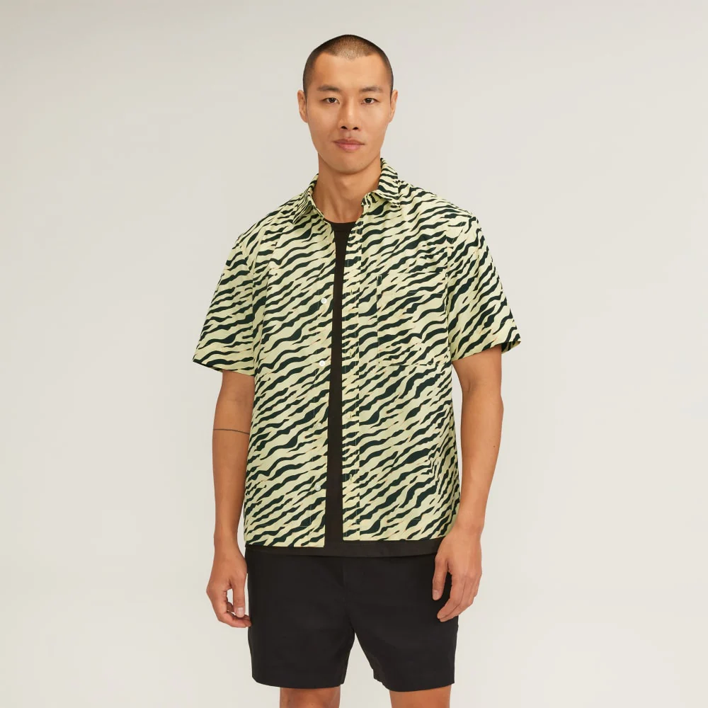 The Poplin Short-Sleeve Shirt | Pale Yellow Tiger Stripe