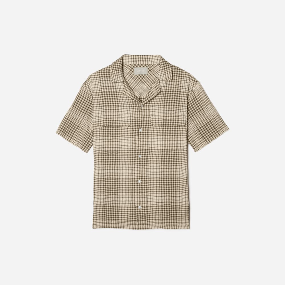 The Resort Shirt in Linen | Beech / Parchment Grid