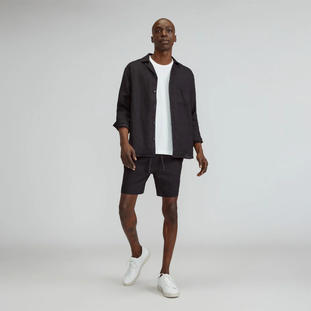 The Relaxed Linen Long-Sleeve Shirt | Black