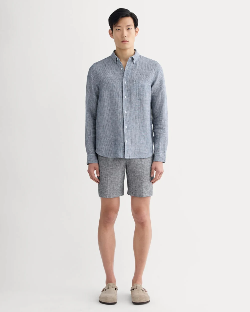 The Classic Shirt in Linen | White / Blue