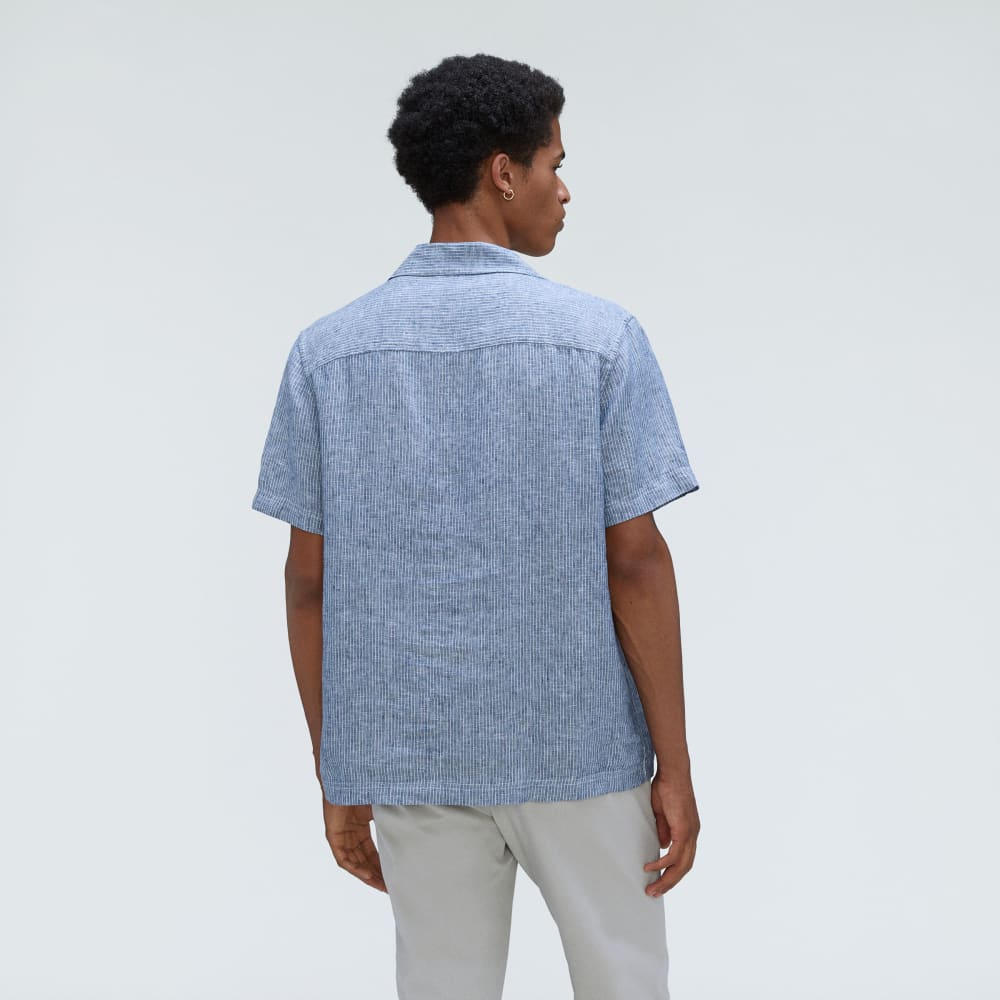 The Resort Shirt in Linen | Blue / White Pinstripe
