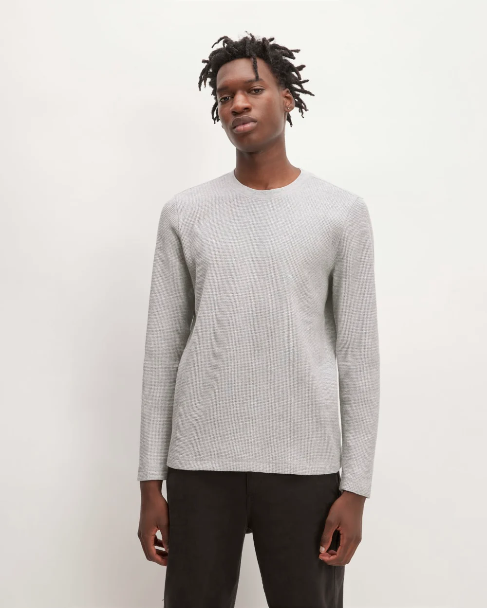 The Waffle Long-Sleeve Crew | Light Grey Donegal