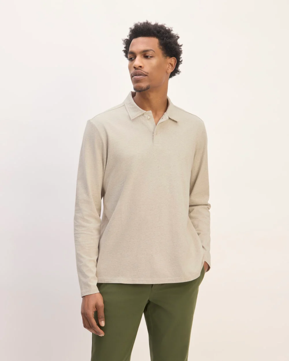 The Premium Weight Long-Sleeve Polo | Heather Oatmeal