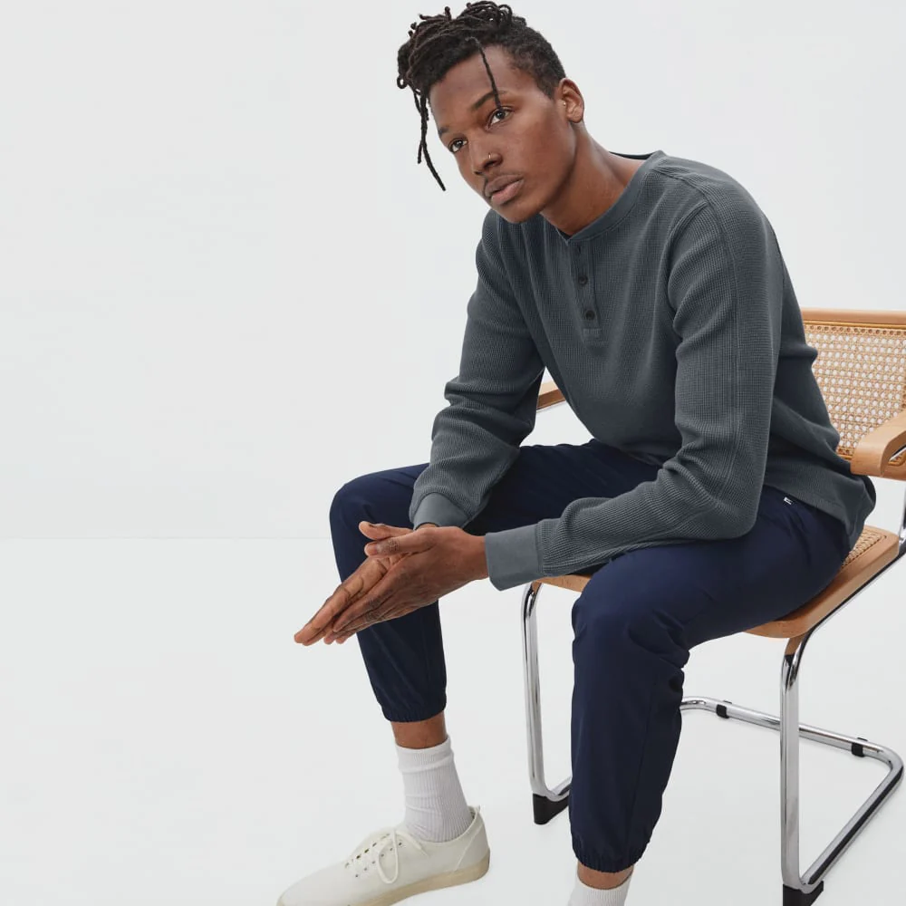 The Waffle Long-Sleeve Henley Tee | Slate