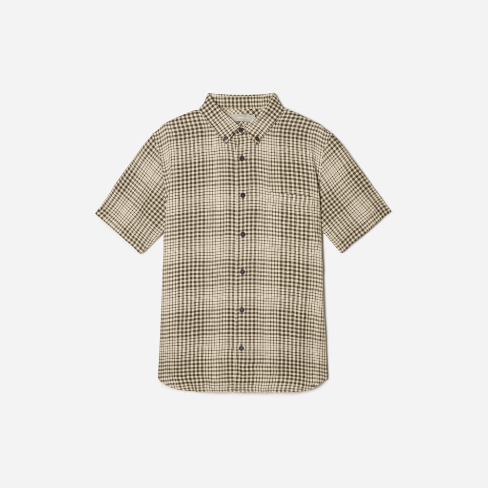 The Classic Short-Sleeve Shirt in Linen | Beech / Parchment Grid