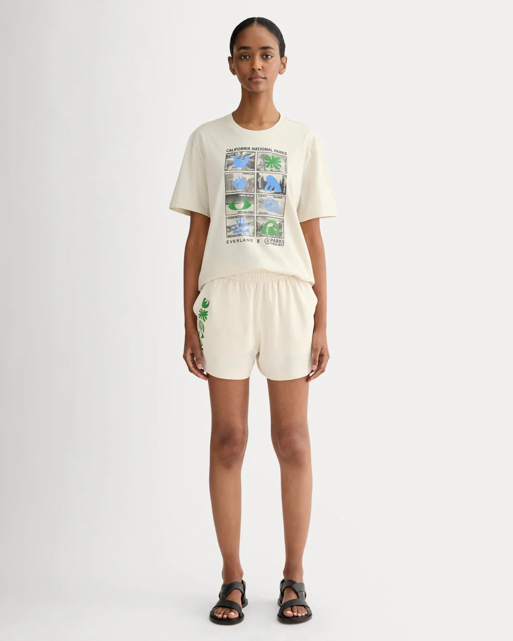 The Everlane x Parks Project Essential Organic Crew | Forged Iron / Birch / Granada Sky Blue / Green