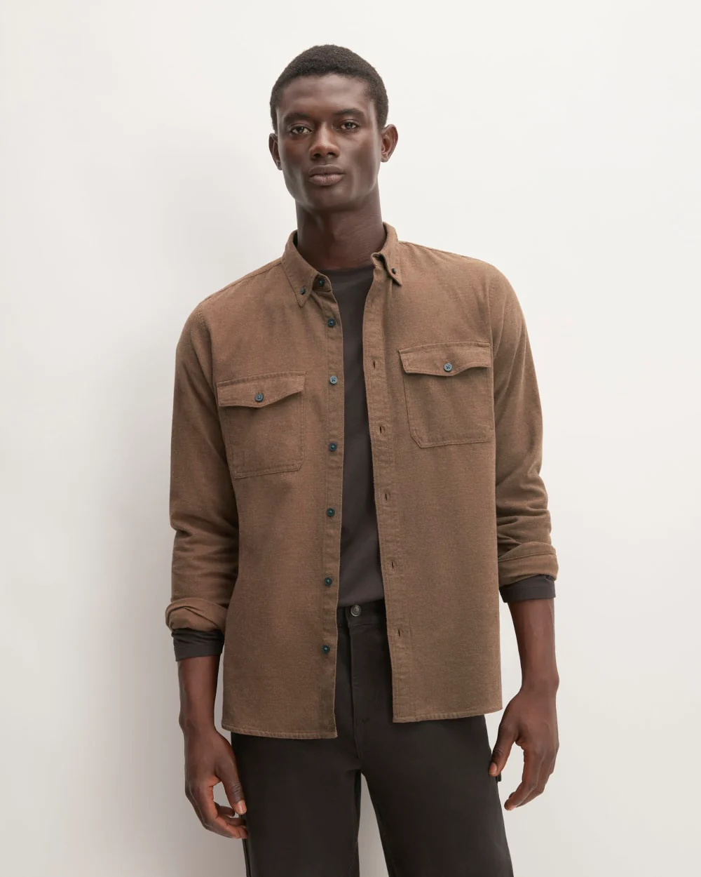 The Brushed Flannel Shirt | Heathered Cocoa Brown