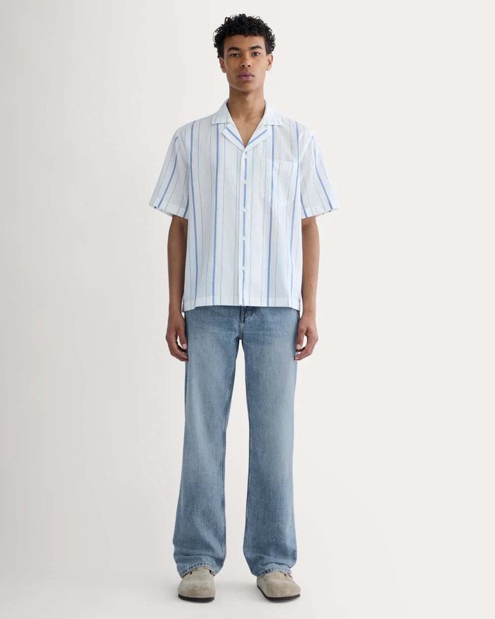 The Textured Resort Shirt | Bone / Dutch Blue