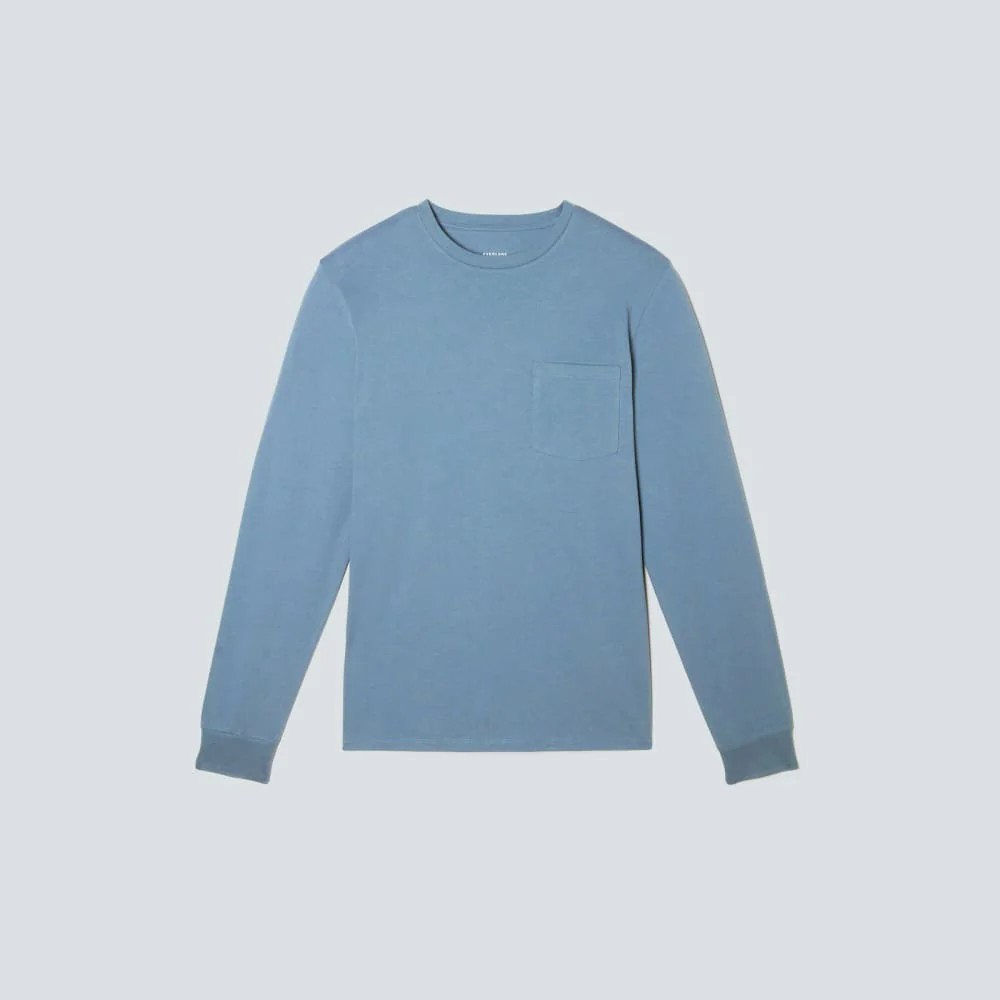 The Organic Cotton Long-Sleeve Pocket Tee | Greyish Blue