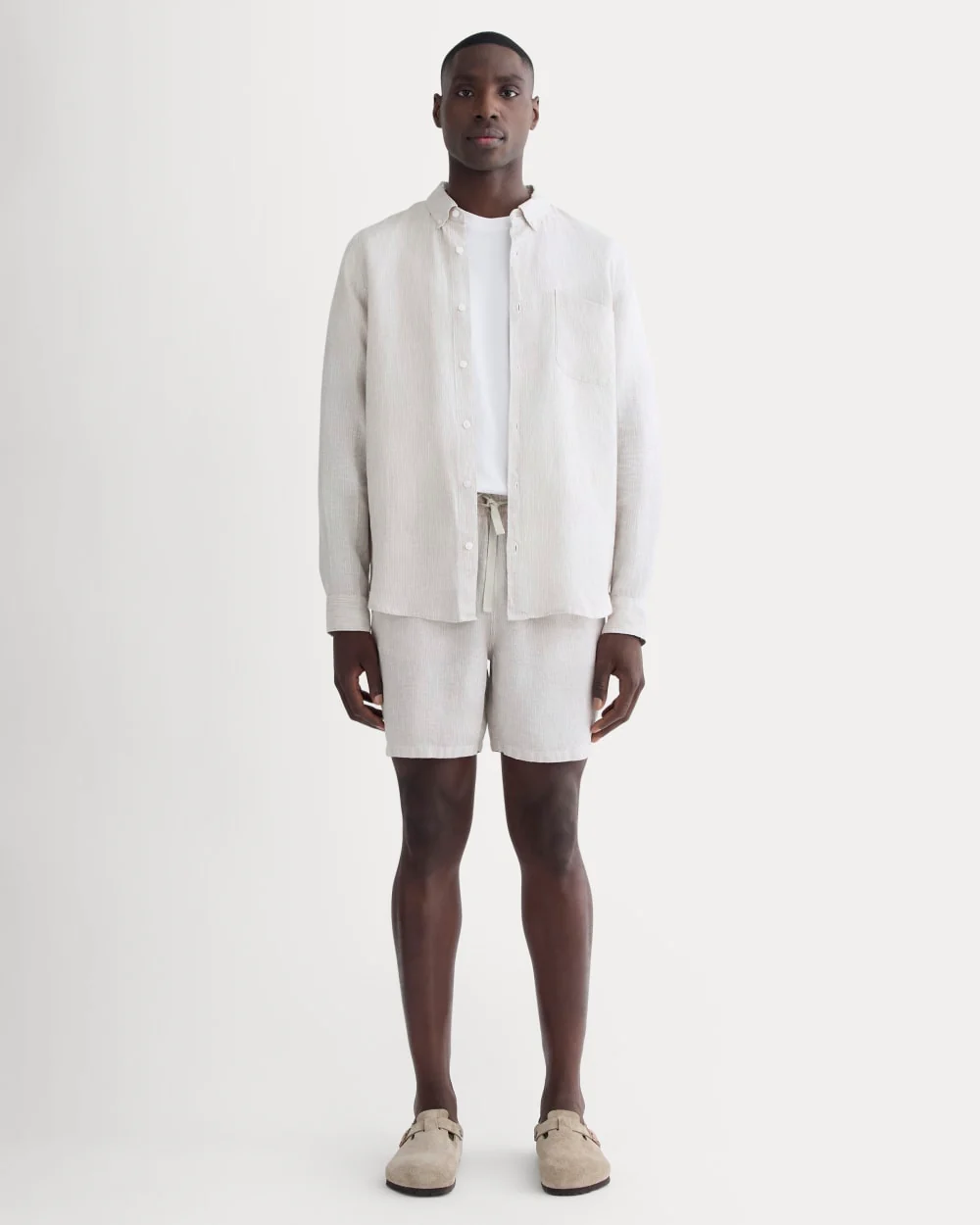 The Linen Easy Short | Stone / White