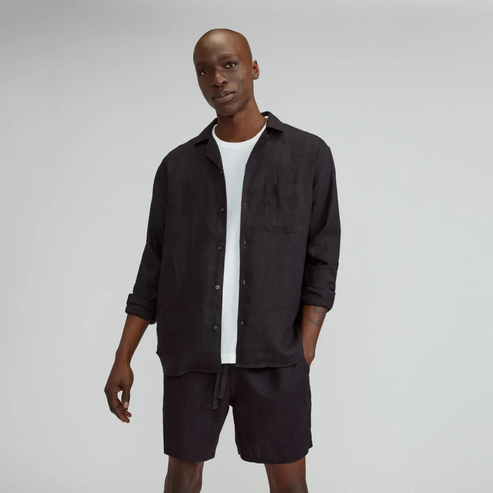 The Relaxed Linen Long-Sleeve Shirt | Black