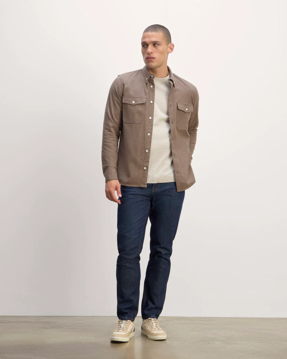 The Brushed Flannel Shirt | Taupe Melange