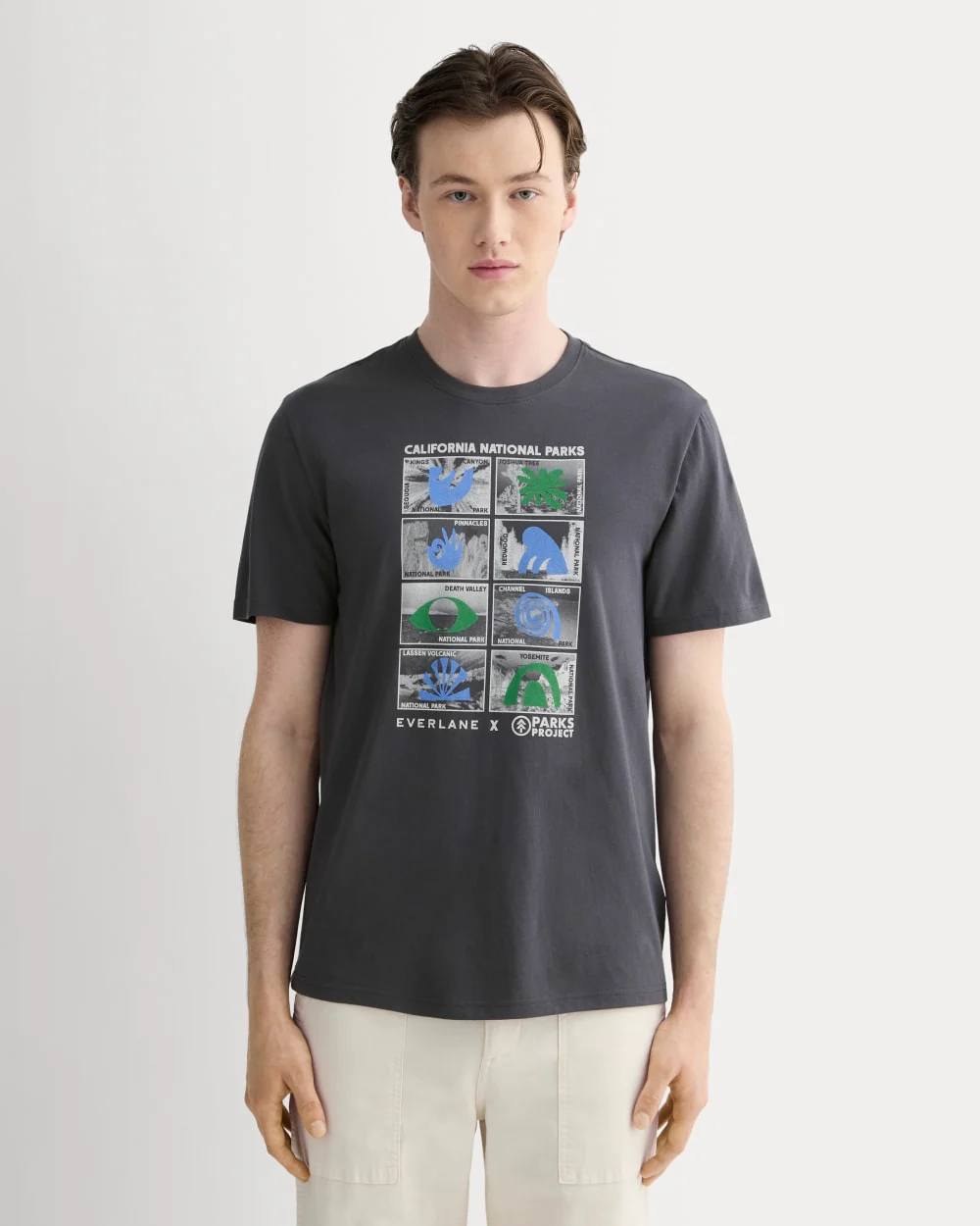 The Everlane x Parks Project Essential Organic Crew | Forged Iron / Natural / Granada Sky Blue / Green