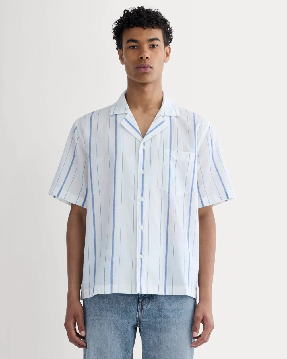 The Textured Resort Shirt | Bone / Dutch Blue