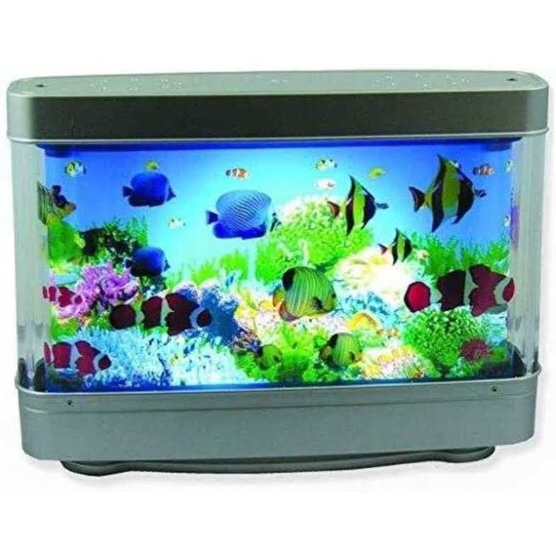 Aquarium Mood Lamp Night Light Mock Fish Tank with LED Lights and Moving Background. Your Own Ocean in Motion for Desk