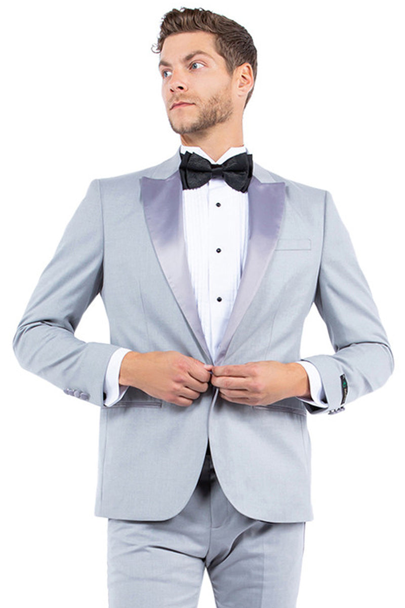 Men’s Modern Fit One Button Peak Lapel Tuxedo Separates Jacket in Light Grey
