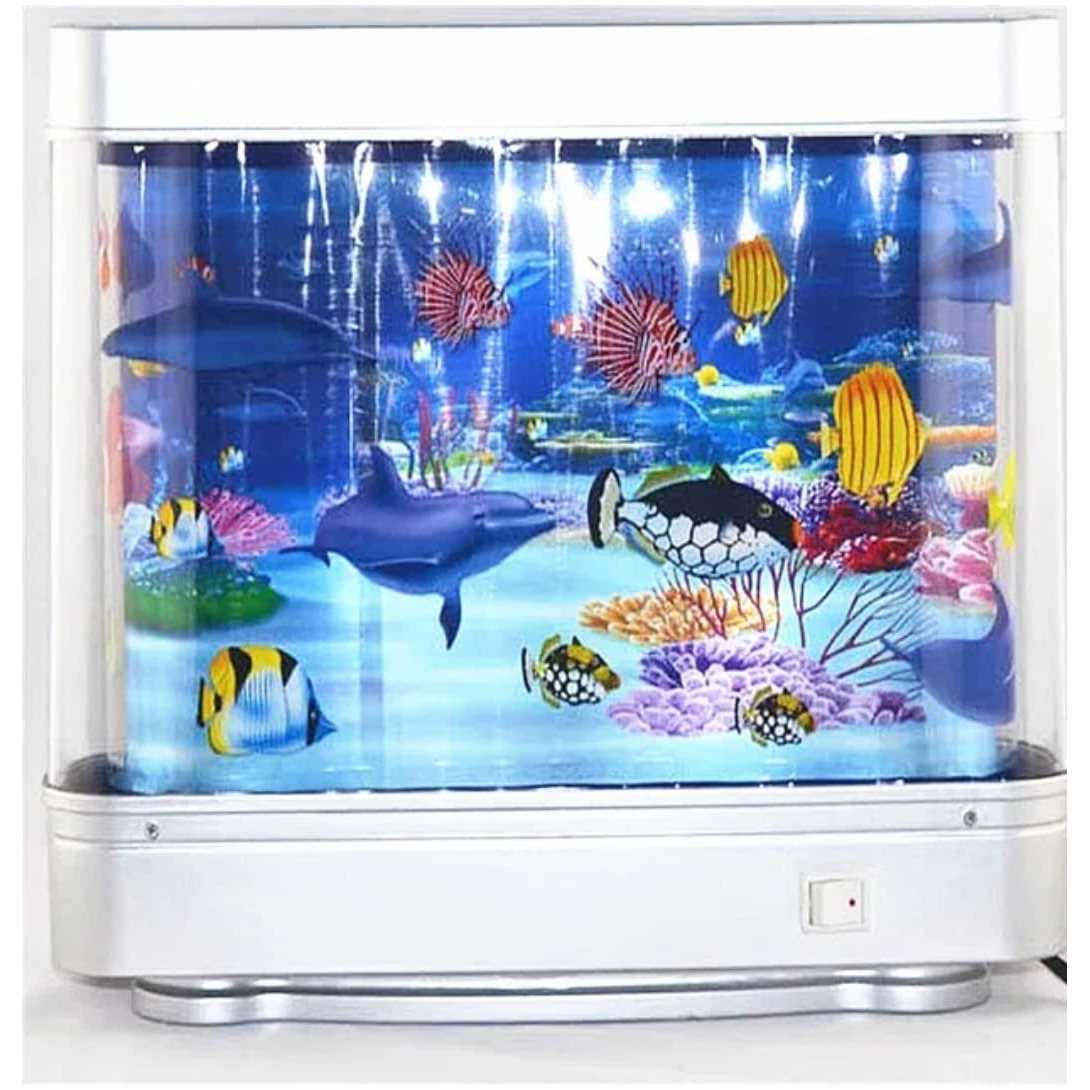 Aquarium Mood Lamp Night Light Mock Fish Tank with LED Lights and Moving Background. Your Own Ocean in Motion for Desk