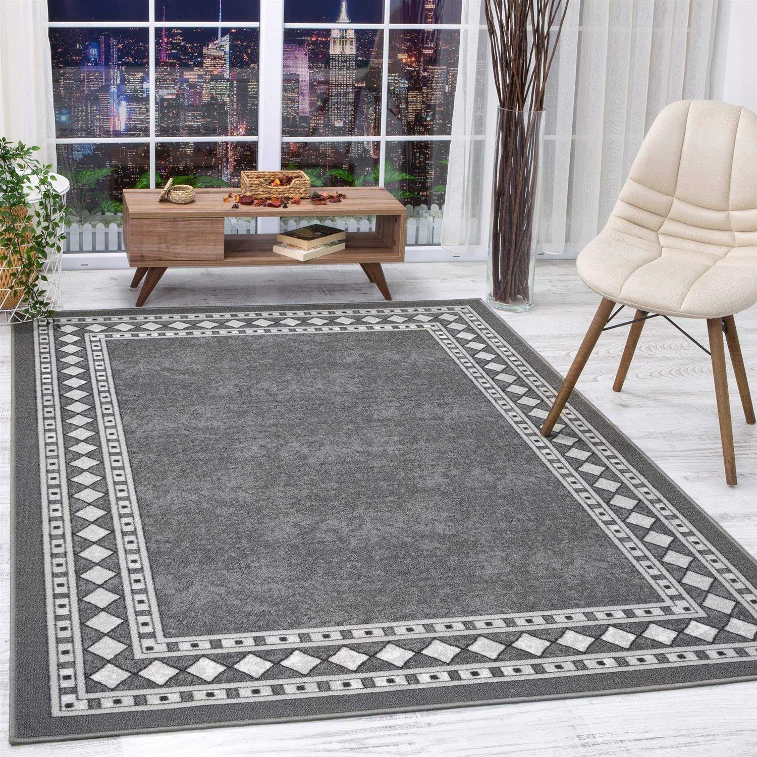Antep Rugs Alfombras Modern Bordered Non-Skid Low Profile Pile Rubber Backing Area Rugs