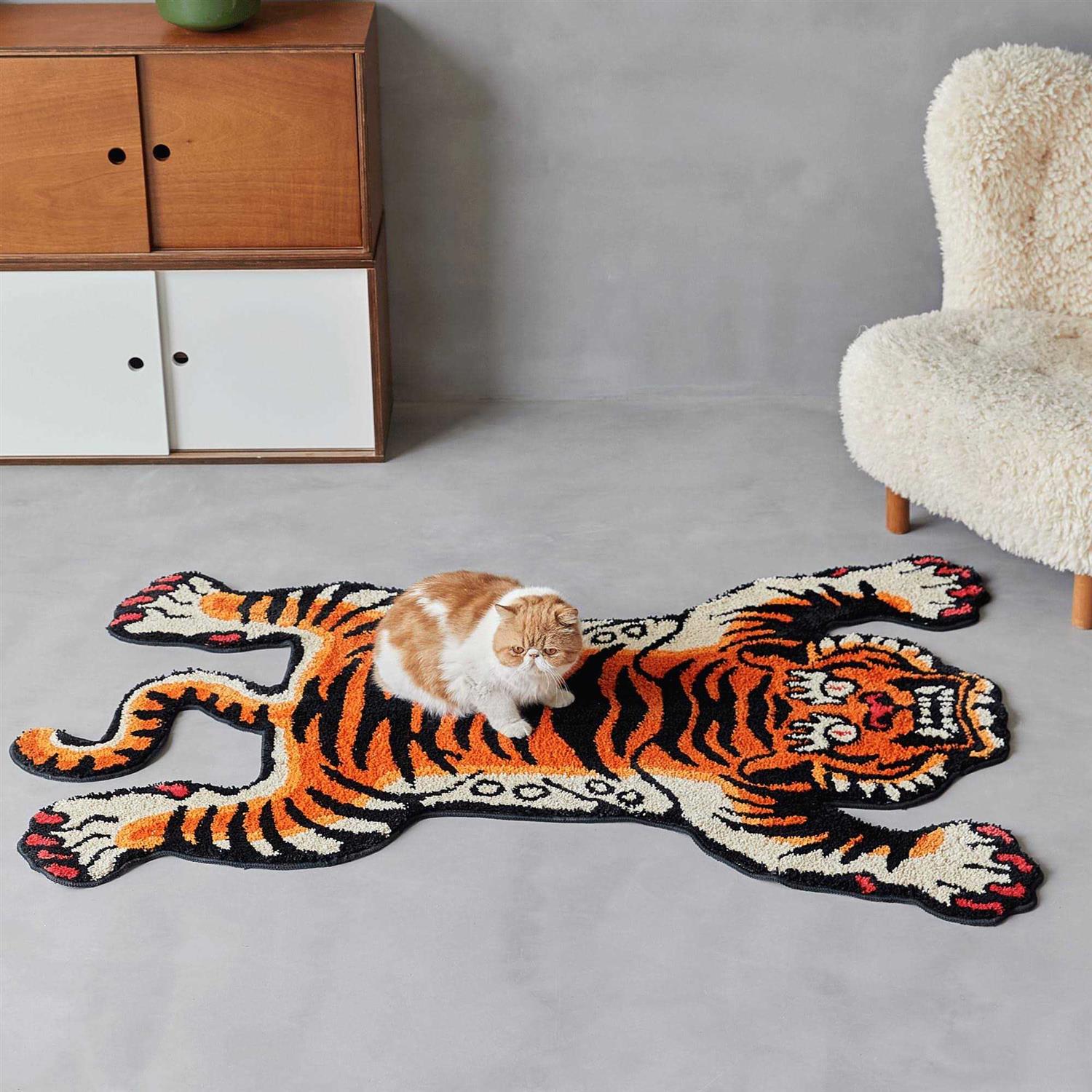 5×3.3ft Tibetan Tiger Area Rug Blue Hand Tufted High Pile Carpet