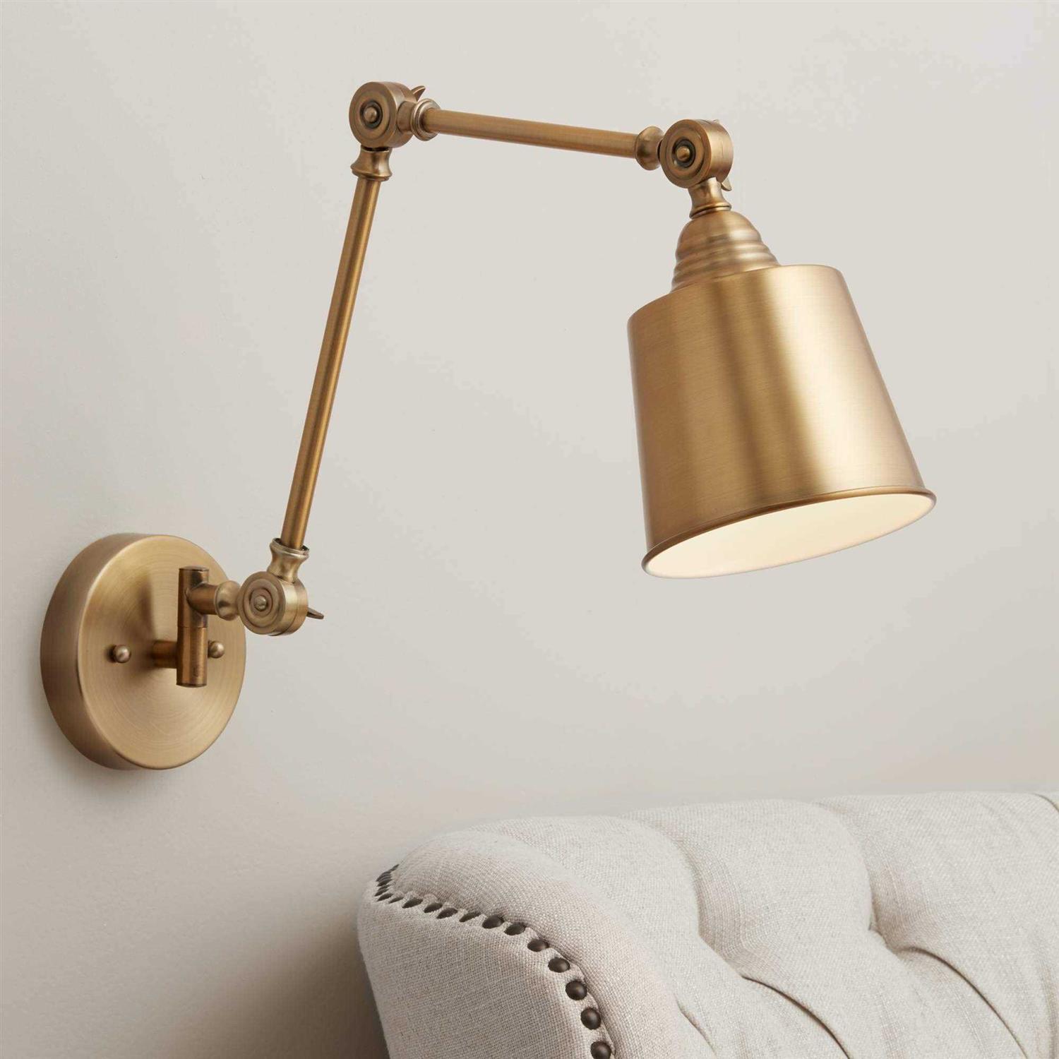 360 Lighting Modern Swing Arm Adjustable Wall Lamp Antique Brass Metal Hardwired Light Fixture Bedroom Bedside House Reading Home