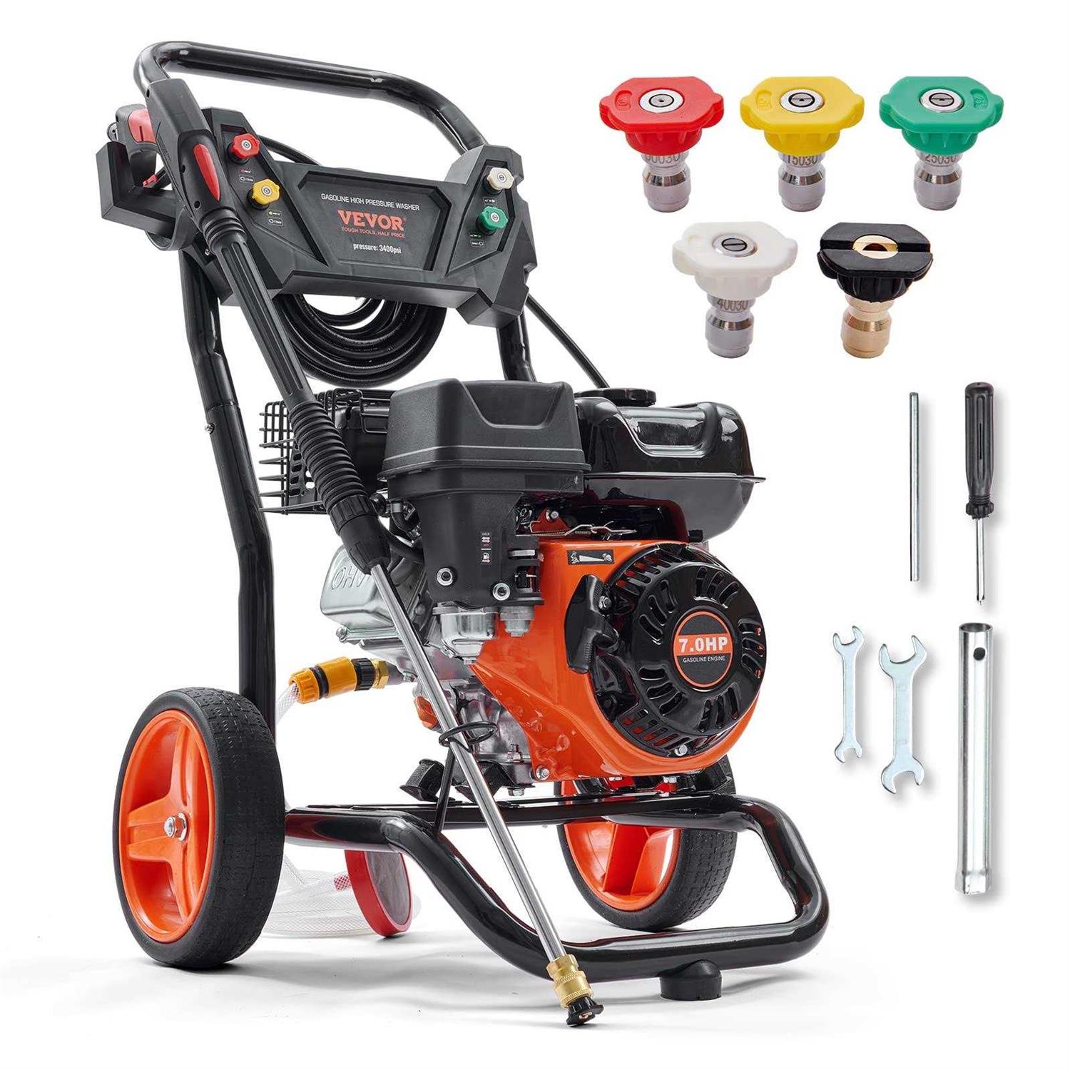VEVOR Gas Pressure Washer, 3400 Psi 2.6 Gpm, Gas Powered Pressure Washer with Aluminum Pump, Spray Gun and Extension Wand