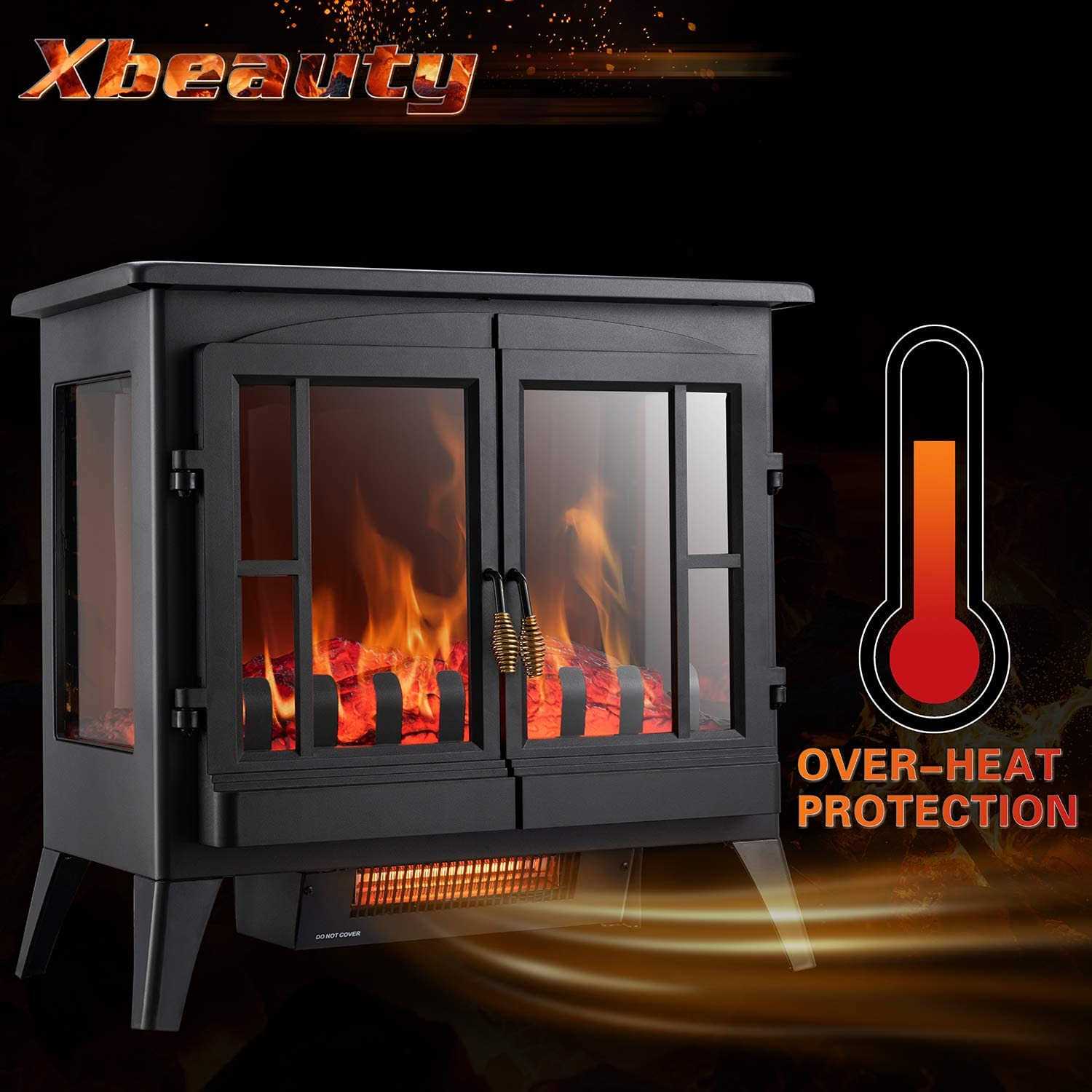 Xbeauty Electric Fireplace Stove Freestanding Fireplace Heater with Realistic Flame