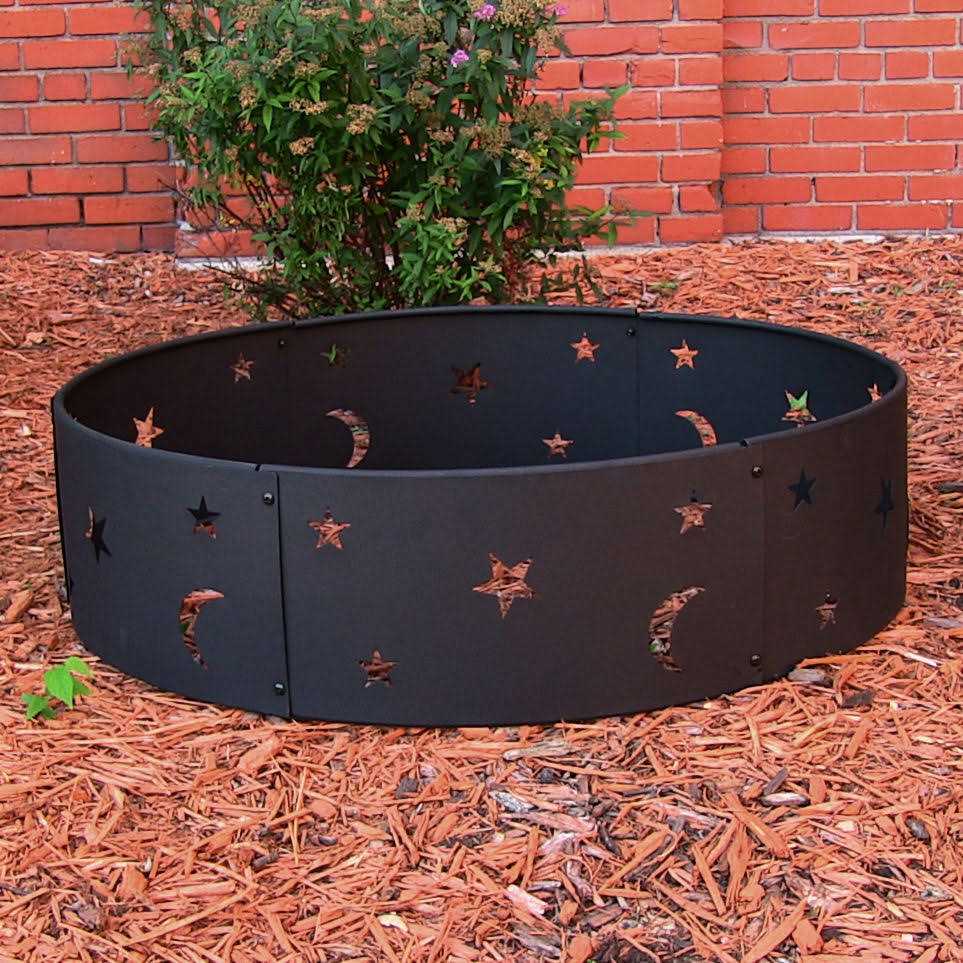 Sunnydaze 36 Wood-Burning Fire Ring Black Steel with Die-Cut Stars and Moons