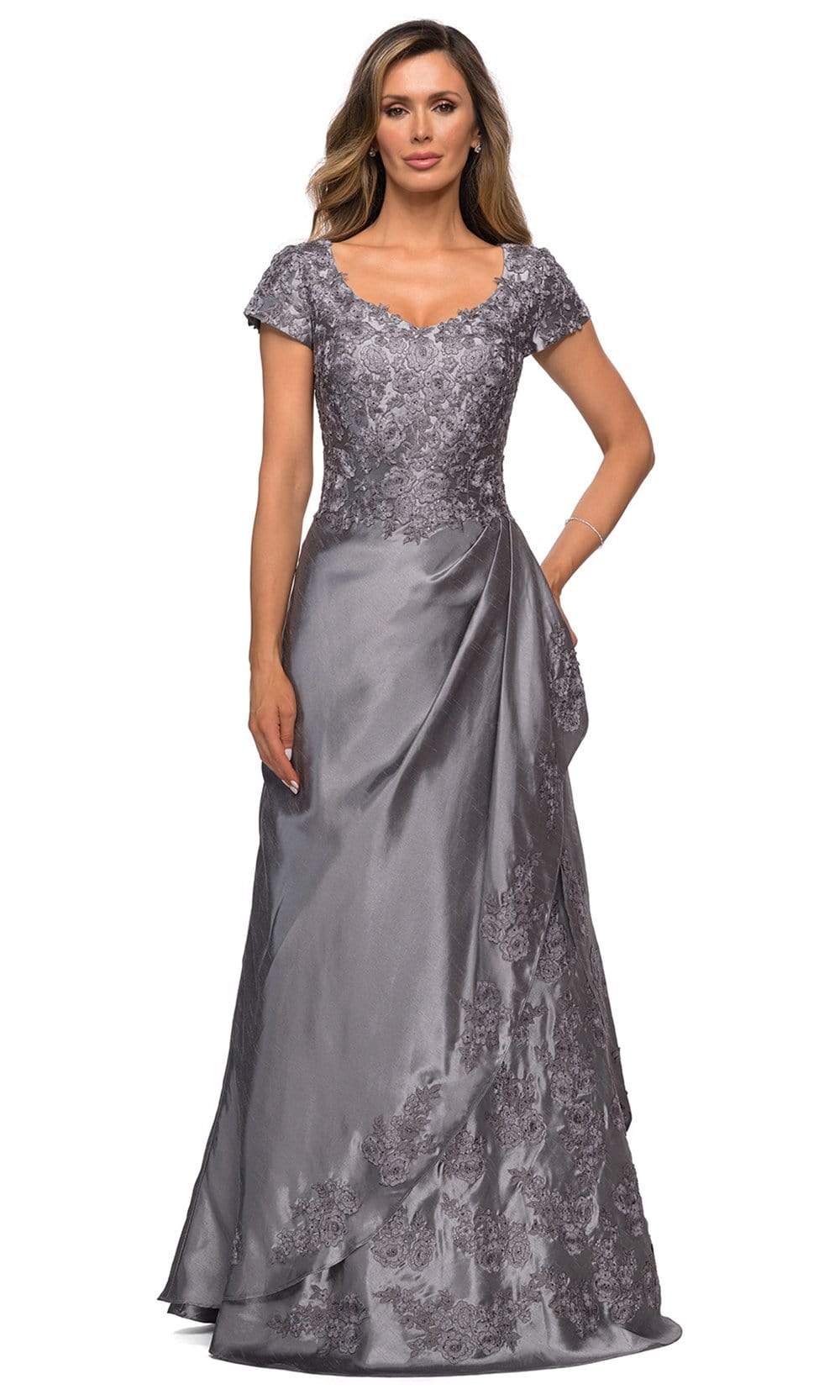 27033 Floral Satin A-Line Mother of the Bride Gown