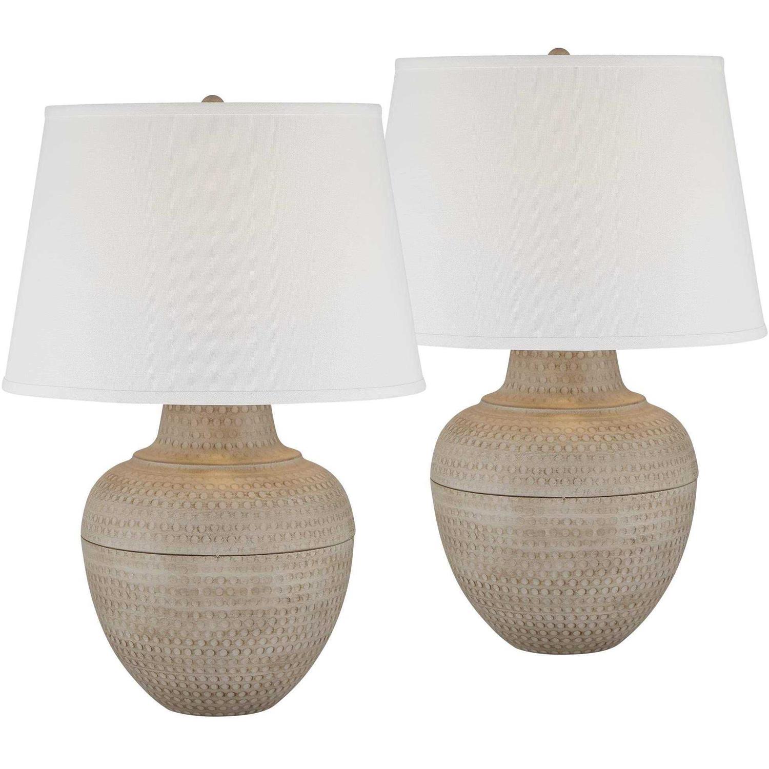 Barnes and Ivy Brighton 27 1/4 Tall Hammered Pot Farmhouse Rustic Modern Coastal Table Lamps Set of 2 739T7