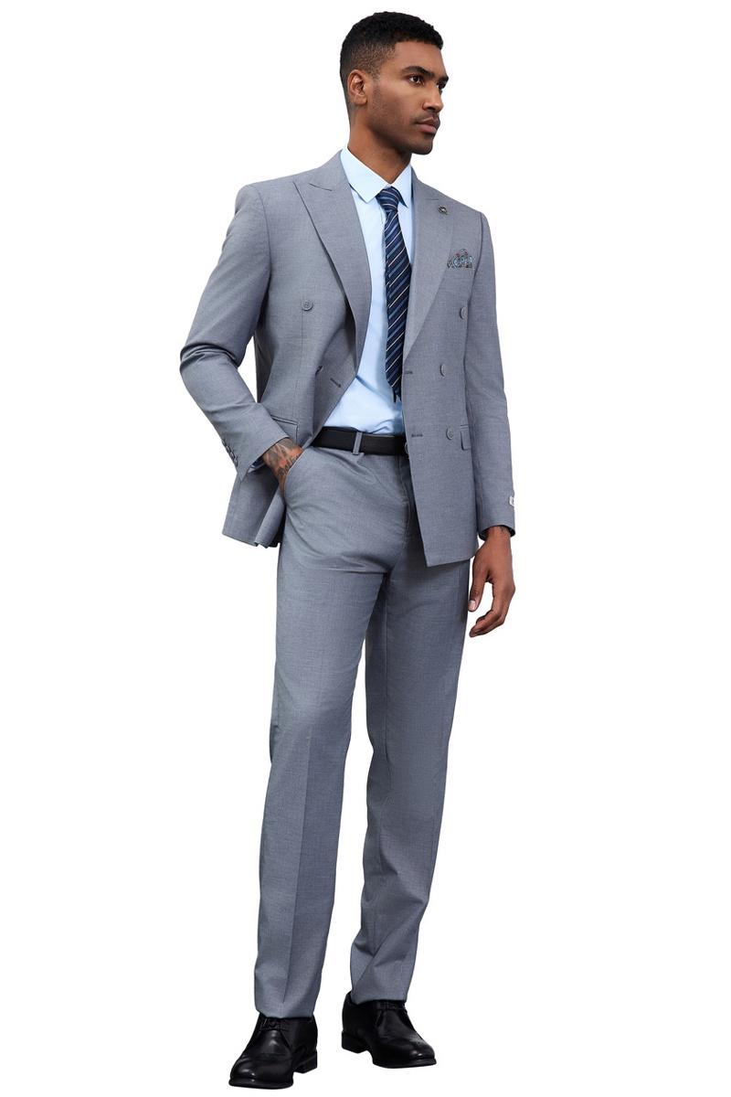 Men’s Designer Stacy Adams Classic Double Breasted Suit in Grey