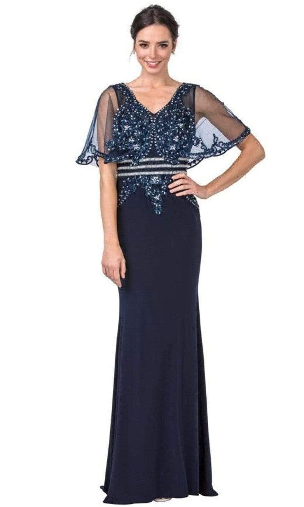 M2436 Mesh Sleeve Embellished Column Gown