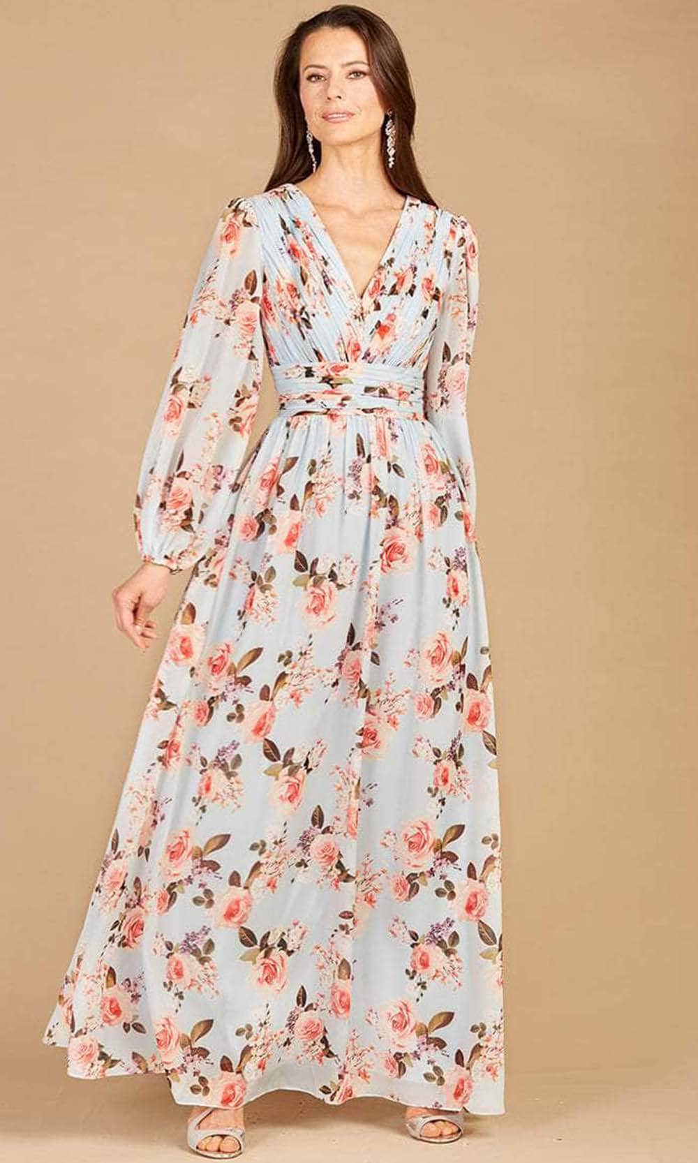 V-Neck Printed Long Sleeve Dress