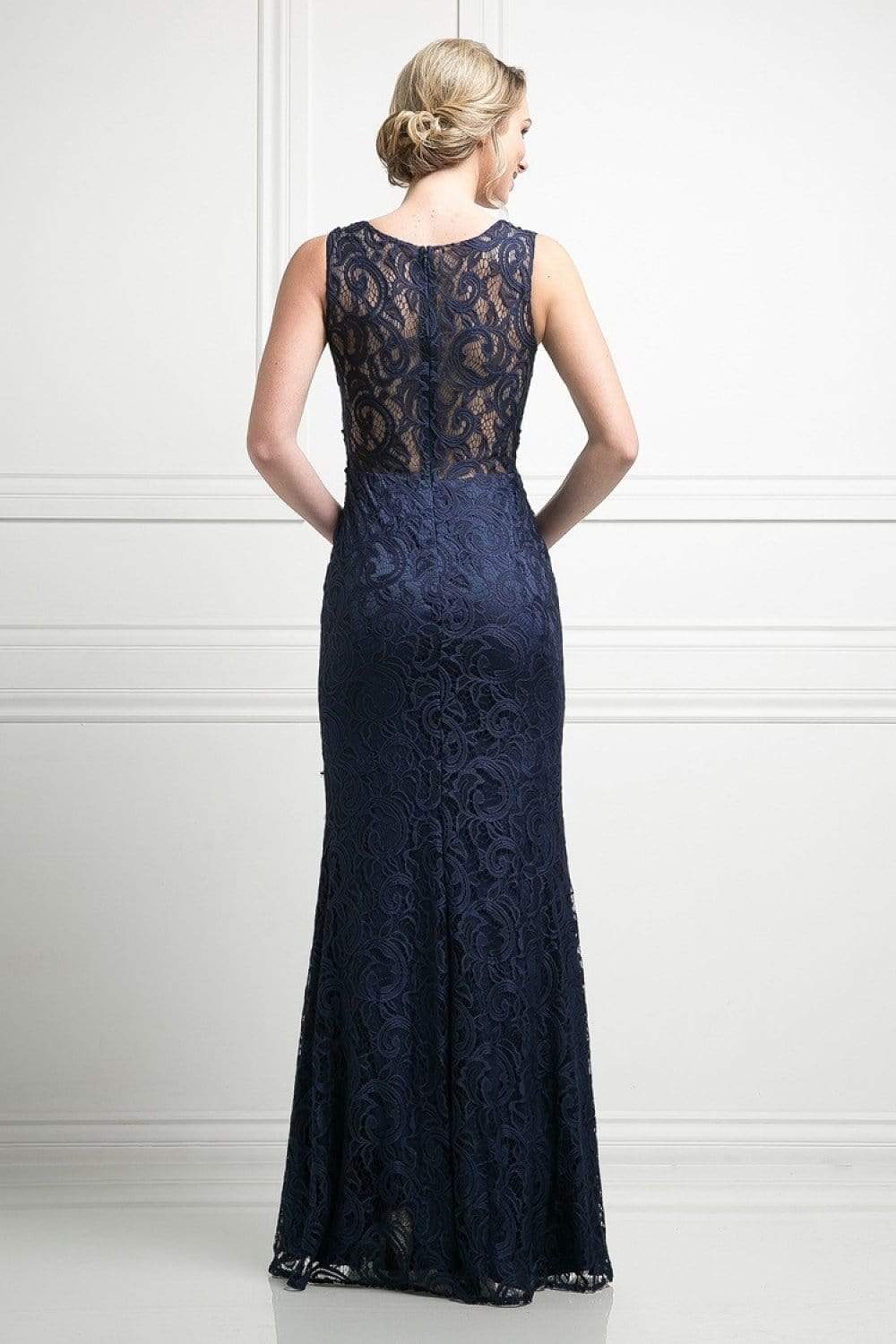 CF067L Floral Lace Mock Two-Piece Sheath Long Formal Dress