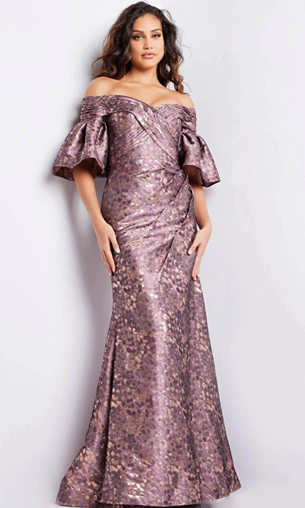 Bell Sleeve Ruched Evening Gown