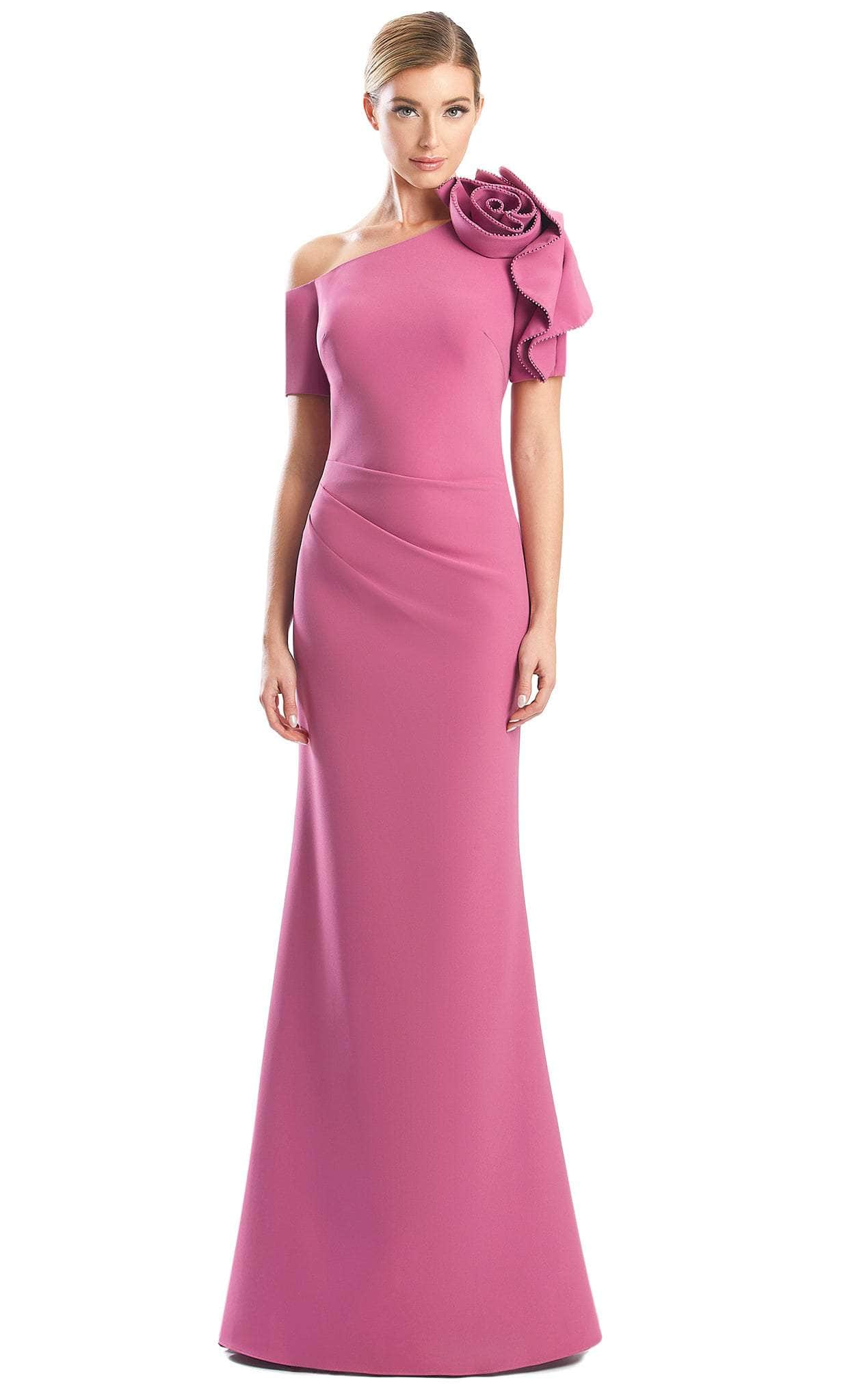 Rose-Detailed Asymmetrical Formal Gown