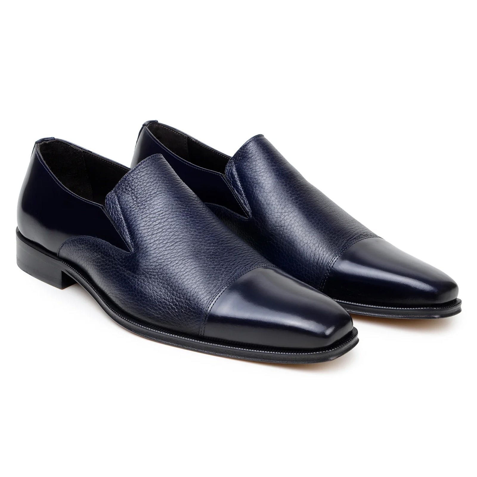 Men’s Belvedere Andreo Italian Deerskin & Nappa Leather Cap Toe Slip On Loafer in Navy