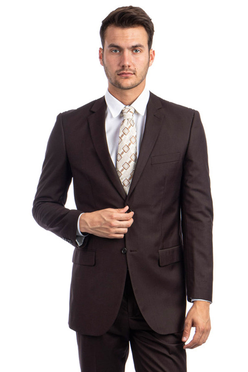 Men’s Two Button Basic Modern Fit Business Suit in Chocolate Brown