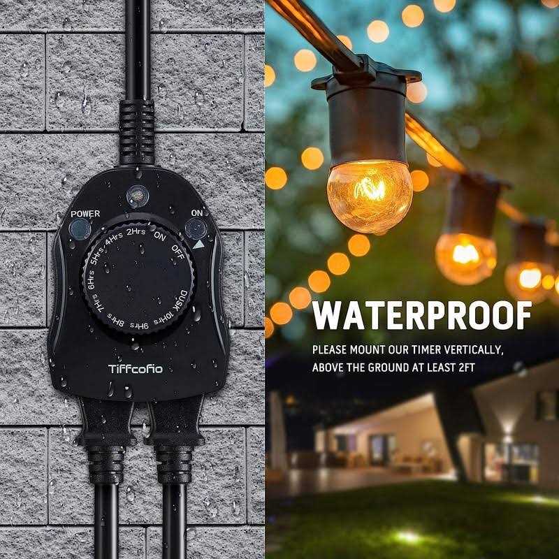 TiFFCOFiO Outdoor Timer Outlet Dusk to Dawn Light Sensor Timer