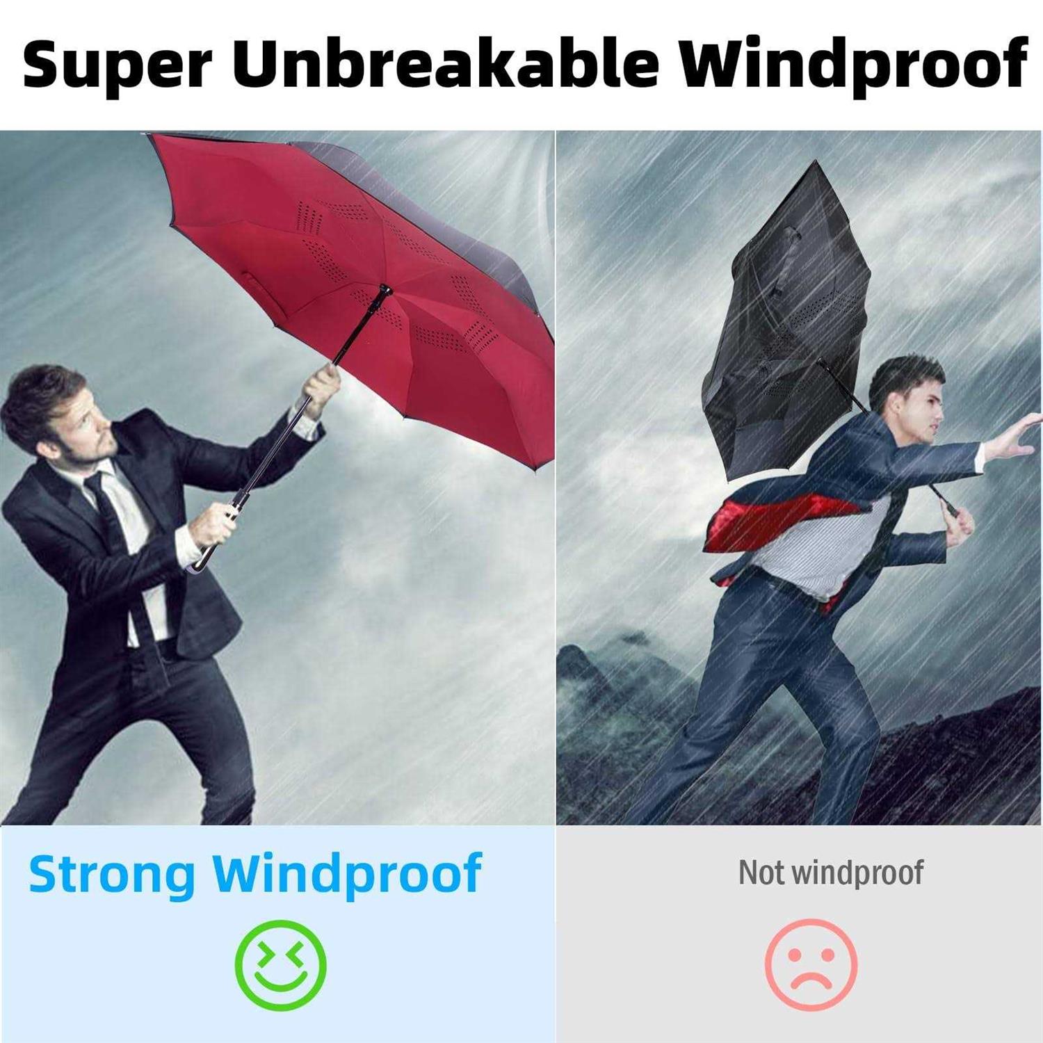 LFLFWY Inverted Reverse Upside Down Umbrella 49 inch Auto/Manual Open Large Double Canopy Design Windproof Stick Umbrellas rain Waterproof Golf